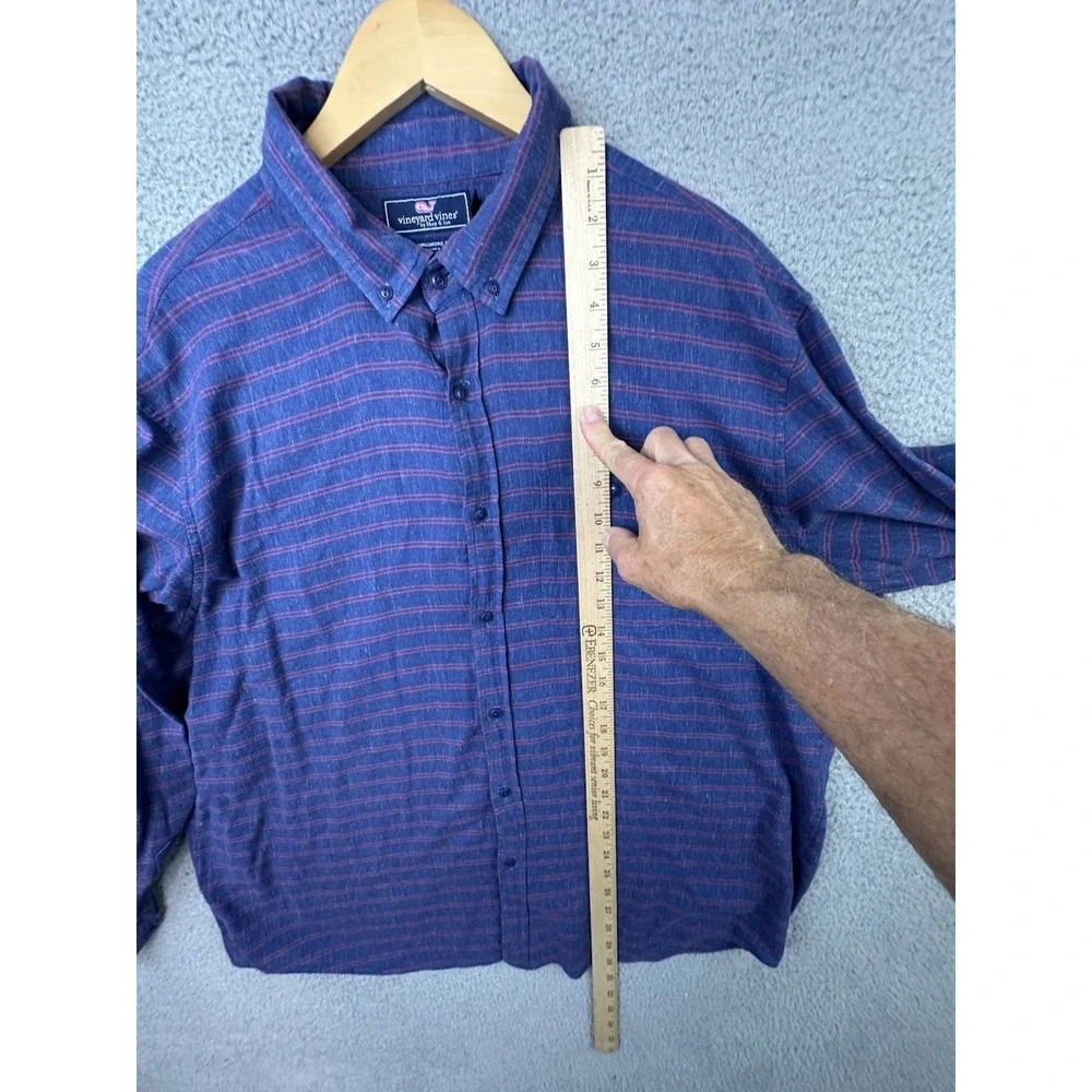 Vineyard Vines Slim Longshore Shirt Mens Sz XL Blue Red Striped Linen Blend